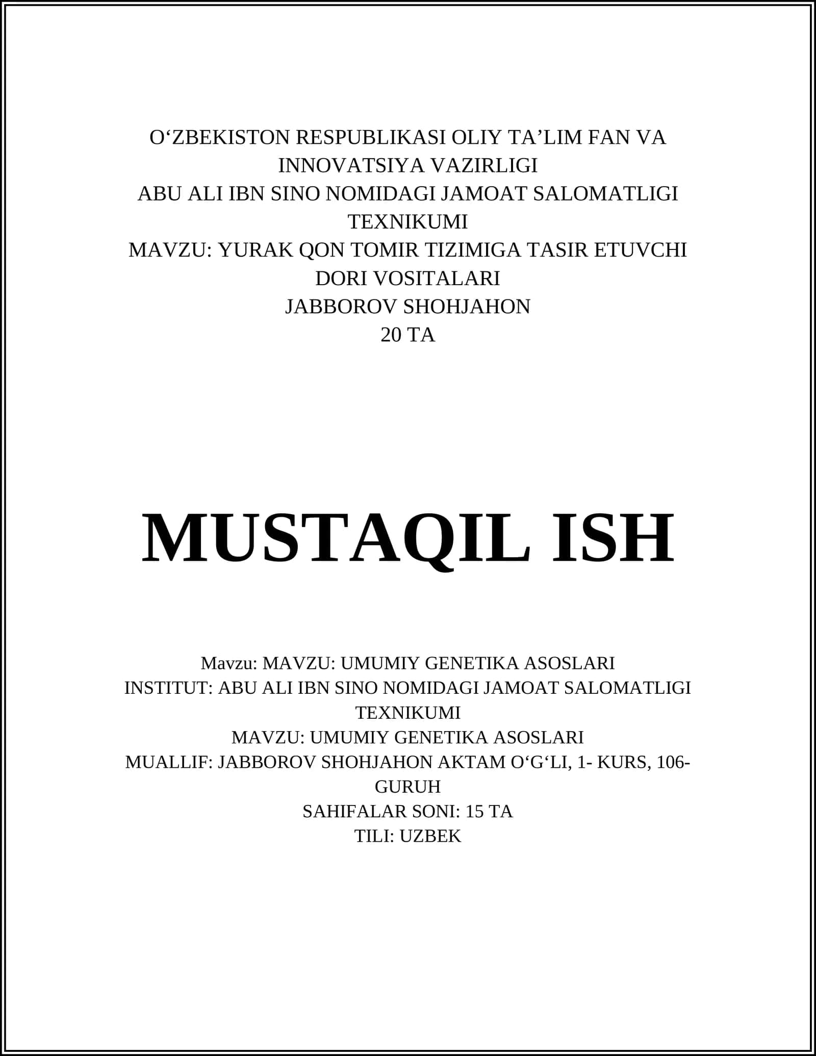 UMUMIY GENETIKA ASOSLARI 1
