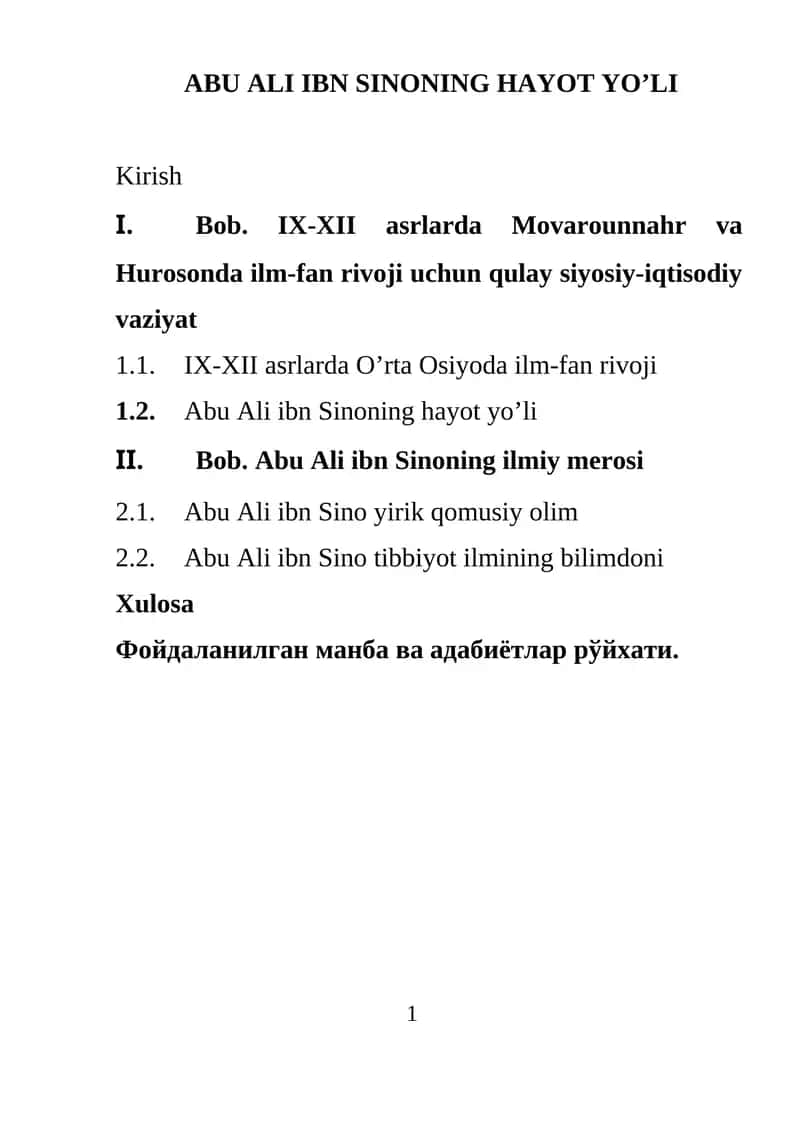 Abu Ali Ibn Sinonining hayot yo’li 1