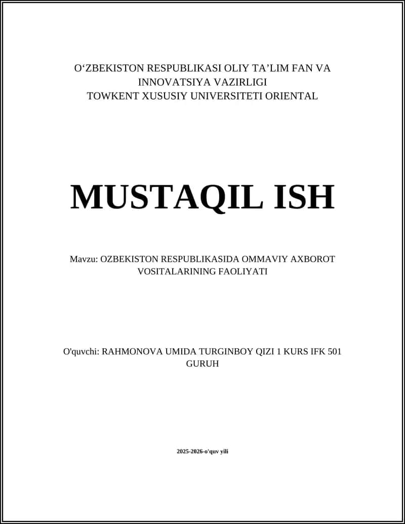 O'zbekiston Respublikasida OAV erkinligi va so'z erkinligi holati 1