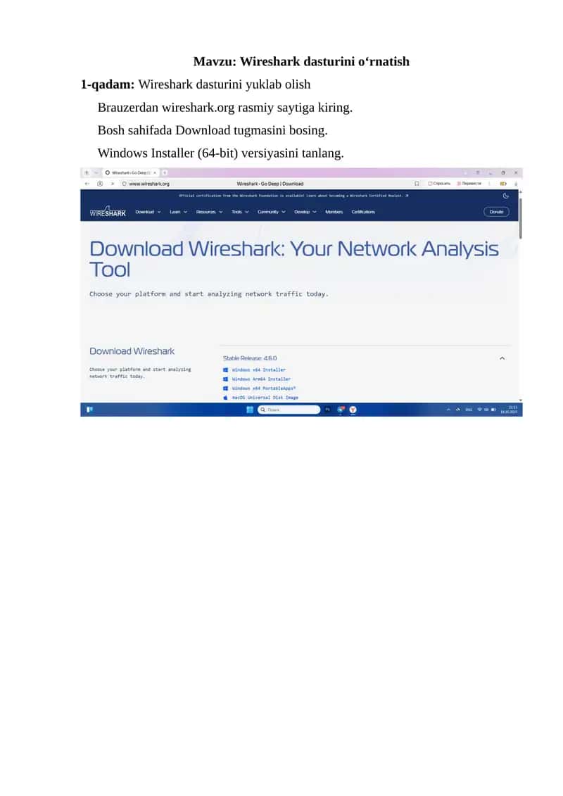 Wireshark dasturini o‘rnatish 1
