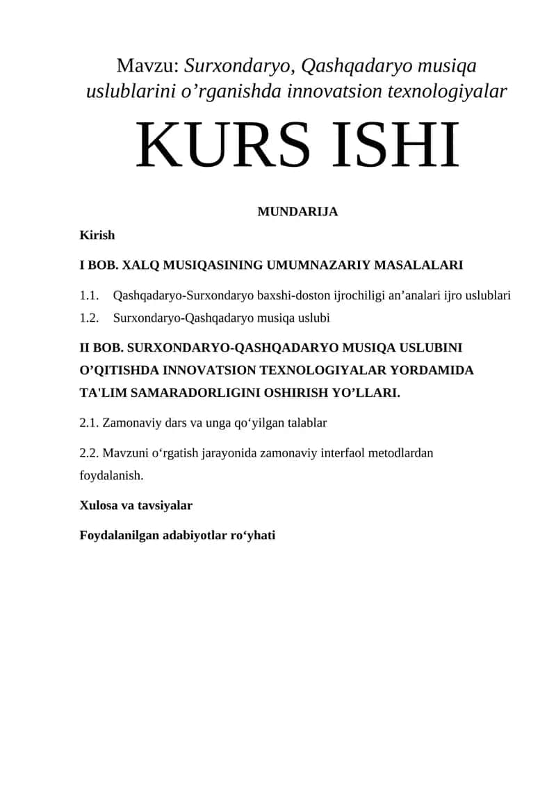 Surxondaryo, Qashqadaryo musiqa uslublarini o’rganishda innovatsion texnologiyalar 1