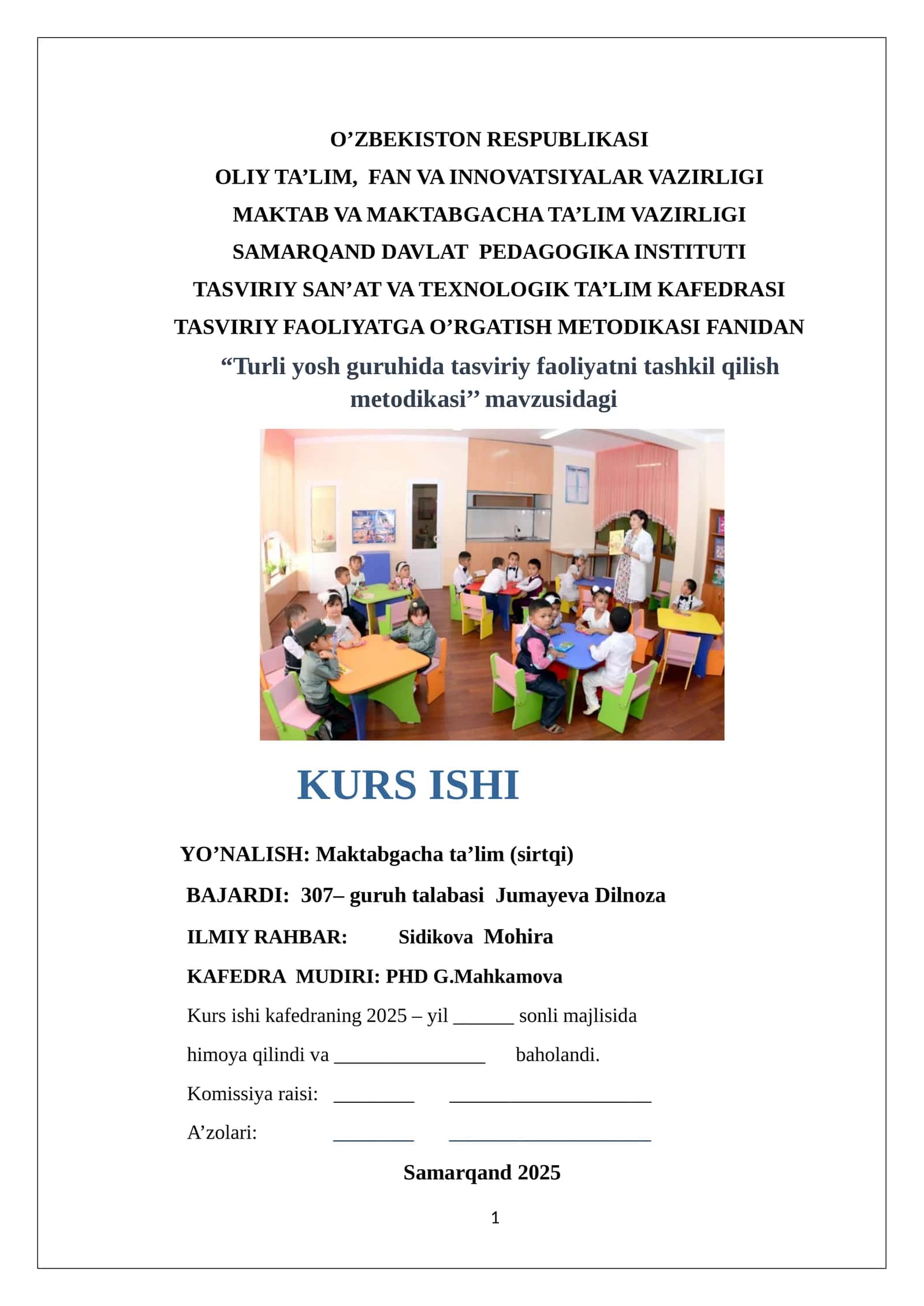 Turli yosh guruhida tasviriy faoliyatni tashkil qilish metodikasi 1