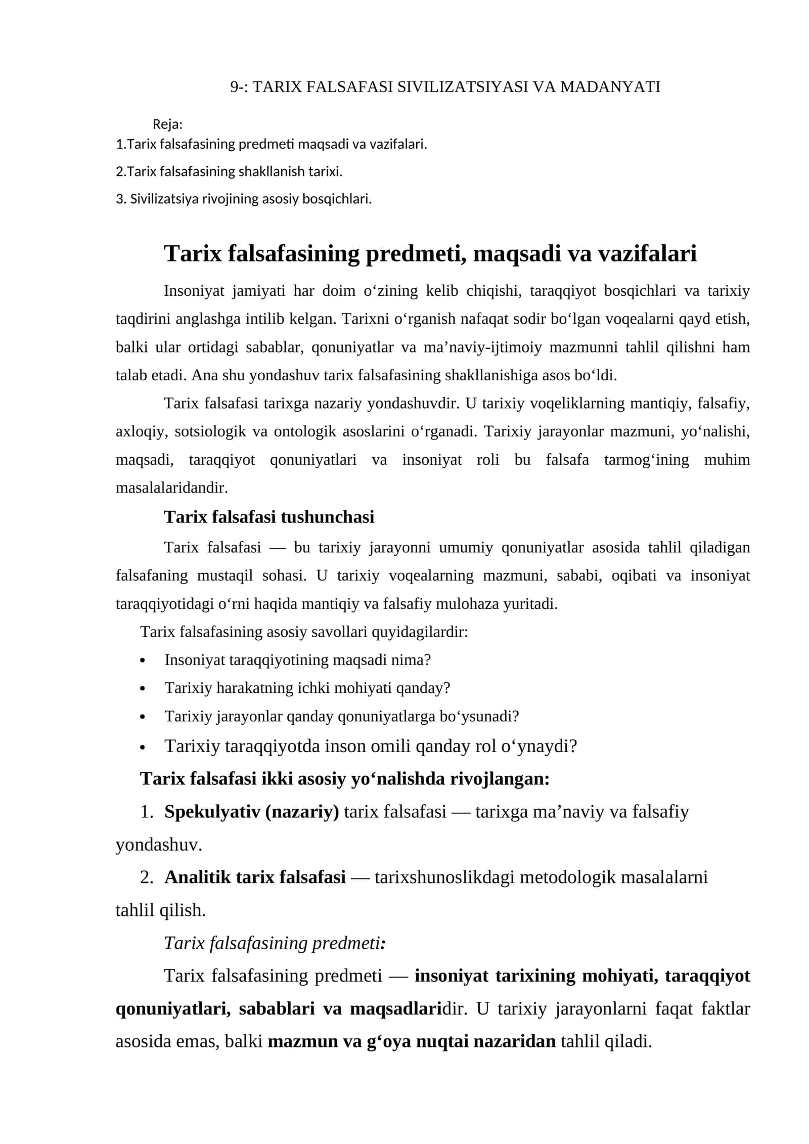 TARIX FALSAFASI SIVILIZATSIYASI VA MADANYATI 1