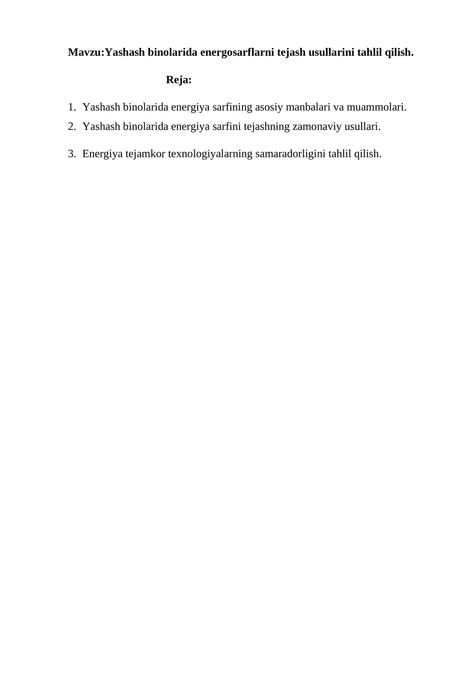 Yashash binolarida energosarflarni tejash usullarini tahlil qilish 1