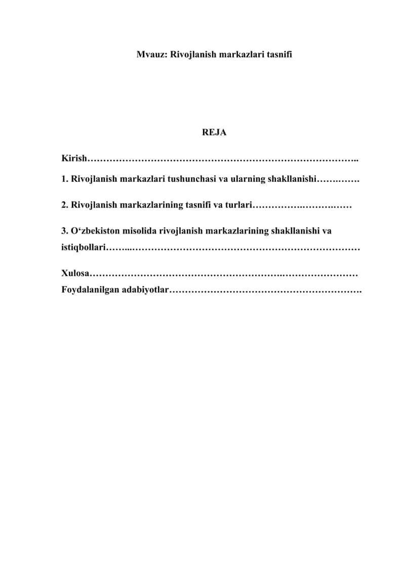 Rivojlanish markazlari tasnifi 1
