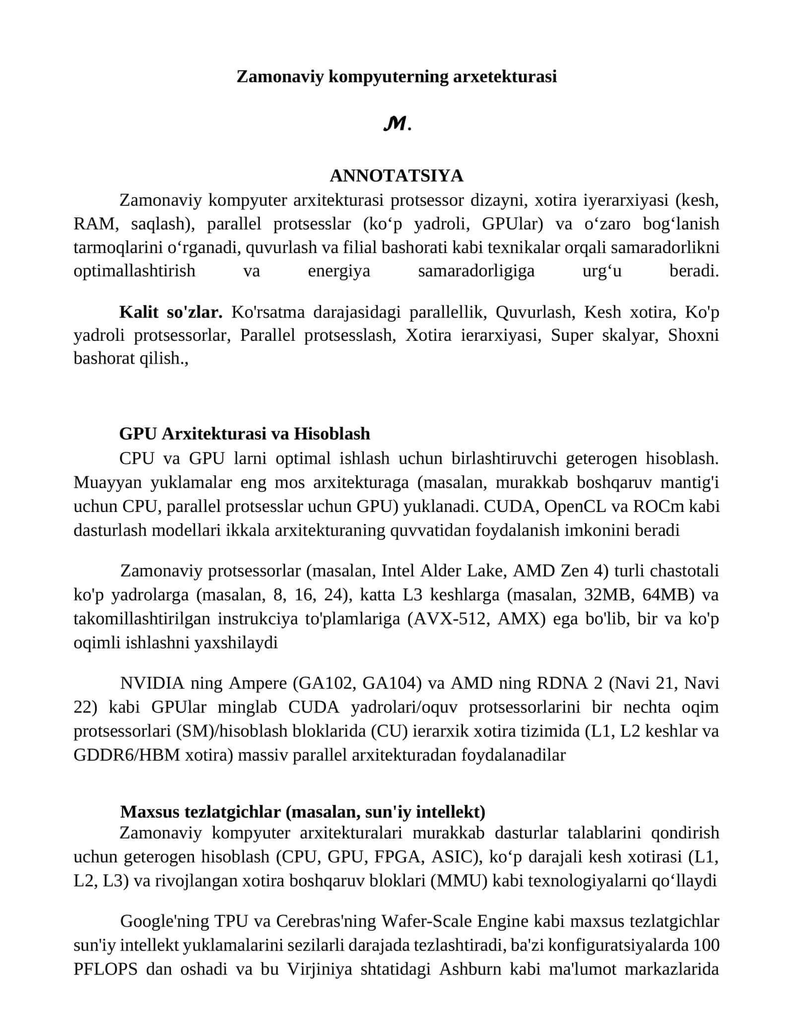 Zamonaviy kompyuterning arxetekturasi 1