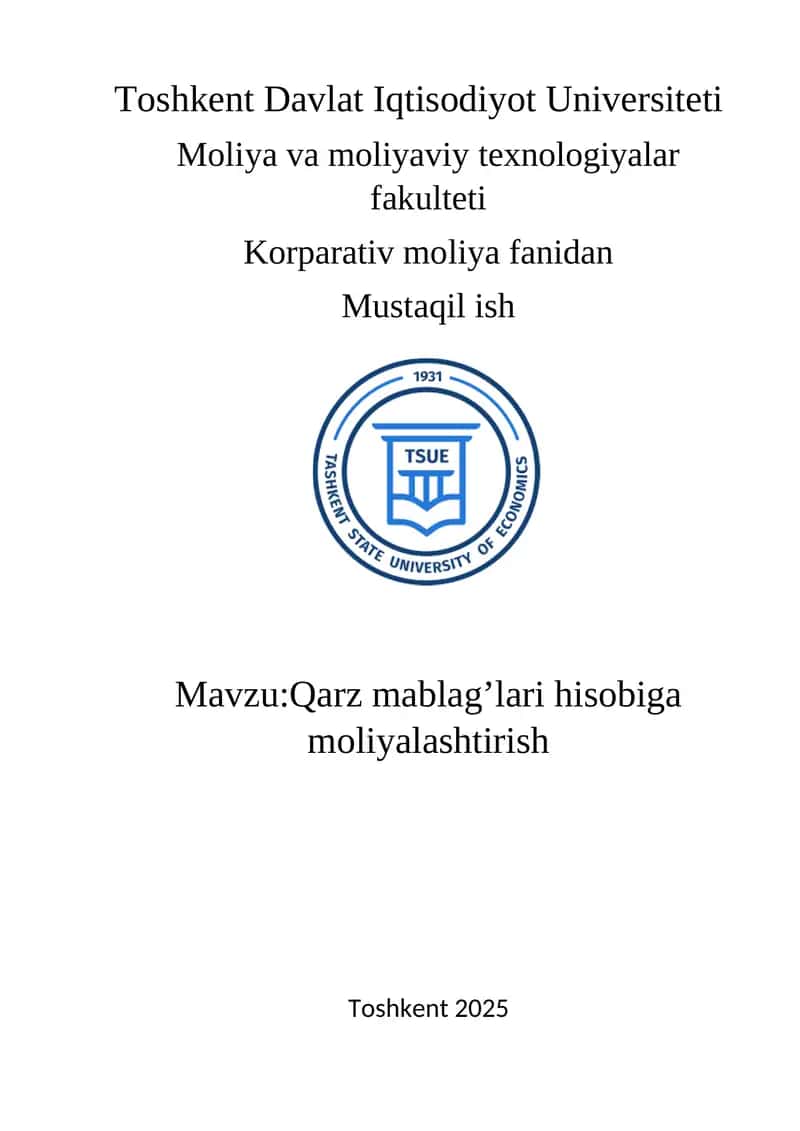Qarz mablag’lari hisobiga moliyalashtirish 1