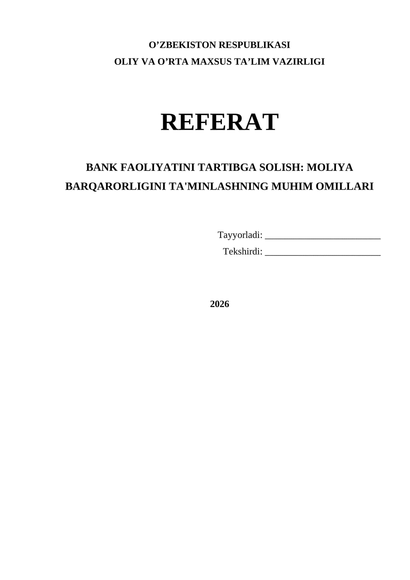 Bank faoliyatini tartibga solish va moliya barqarorligi 1