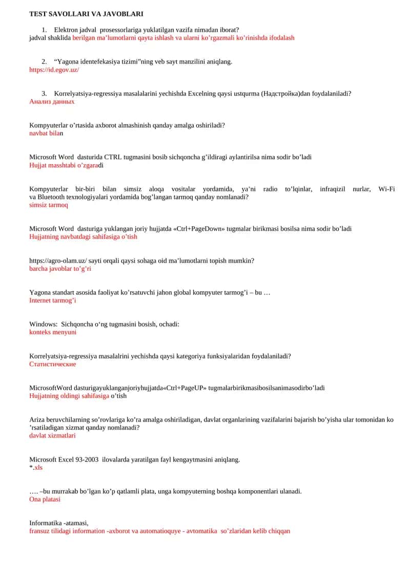 TEST SAVOLLARI VA JAVOBLARI 1