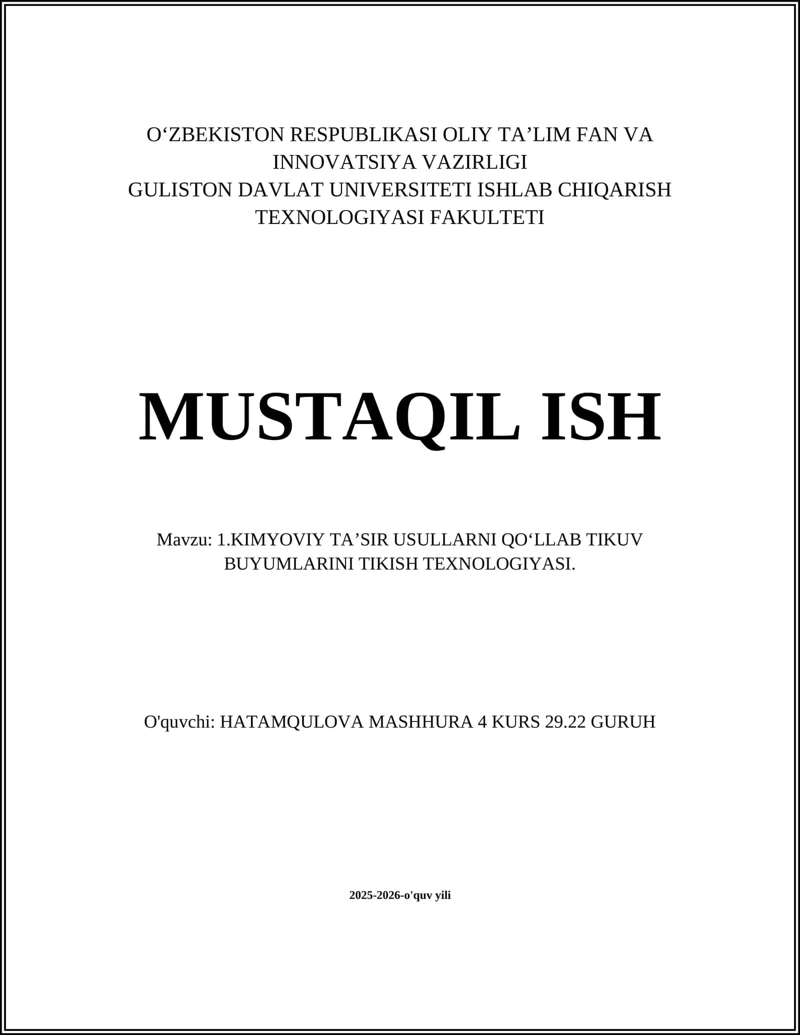 KIMYOVIY TAʼSIR USULLARNI QO‘LLAB TIKUV BUYUMLARINI TIKISH TEXNOLOGIYASI 1