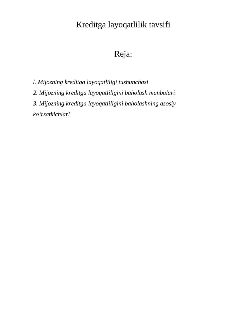 Kreditga layoqatlilik tavsifi 1