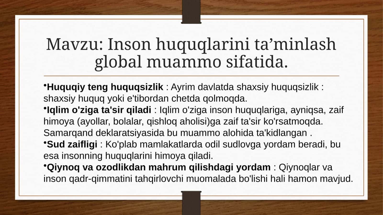 Inson huquqlarini ta’minlash global muammo sifatida. 1