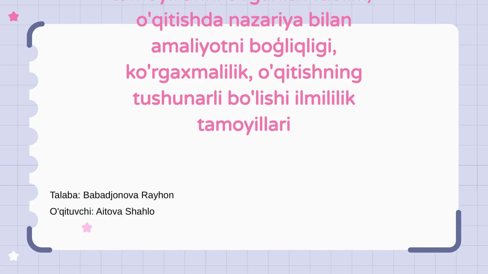 Mahsus fanlarni o'qitish tamoyillari 1