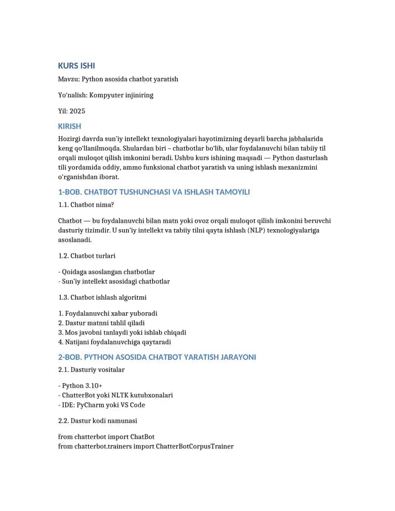 Phyton tilida chat bot yaratish 1