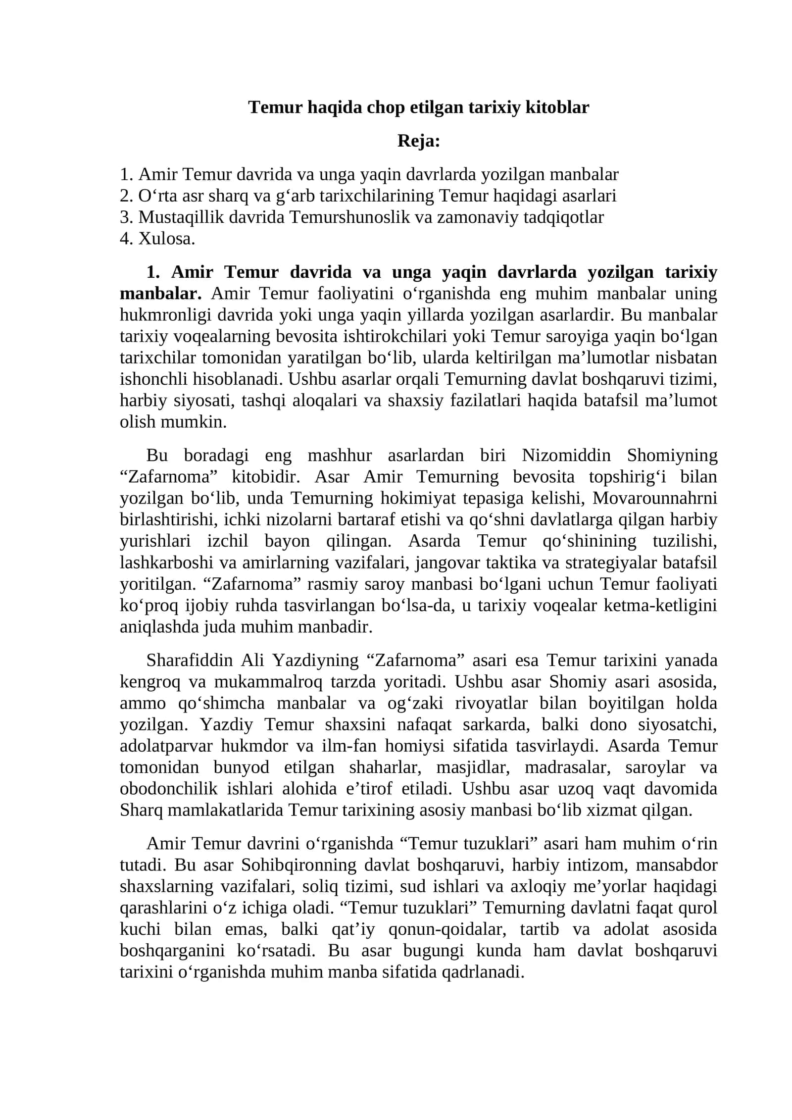 Temur haqida chop etilgan tarixiy kitoblar 1