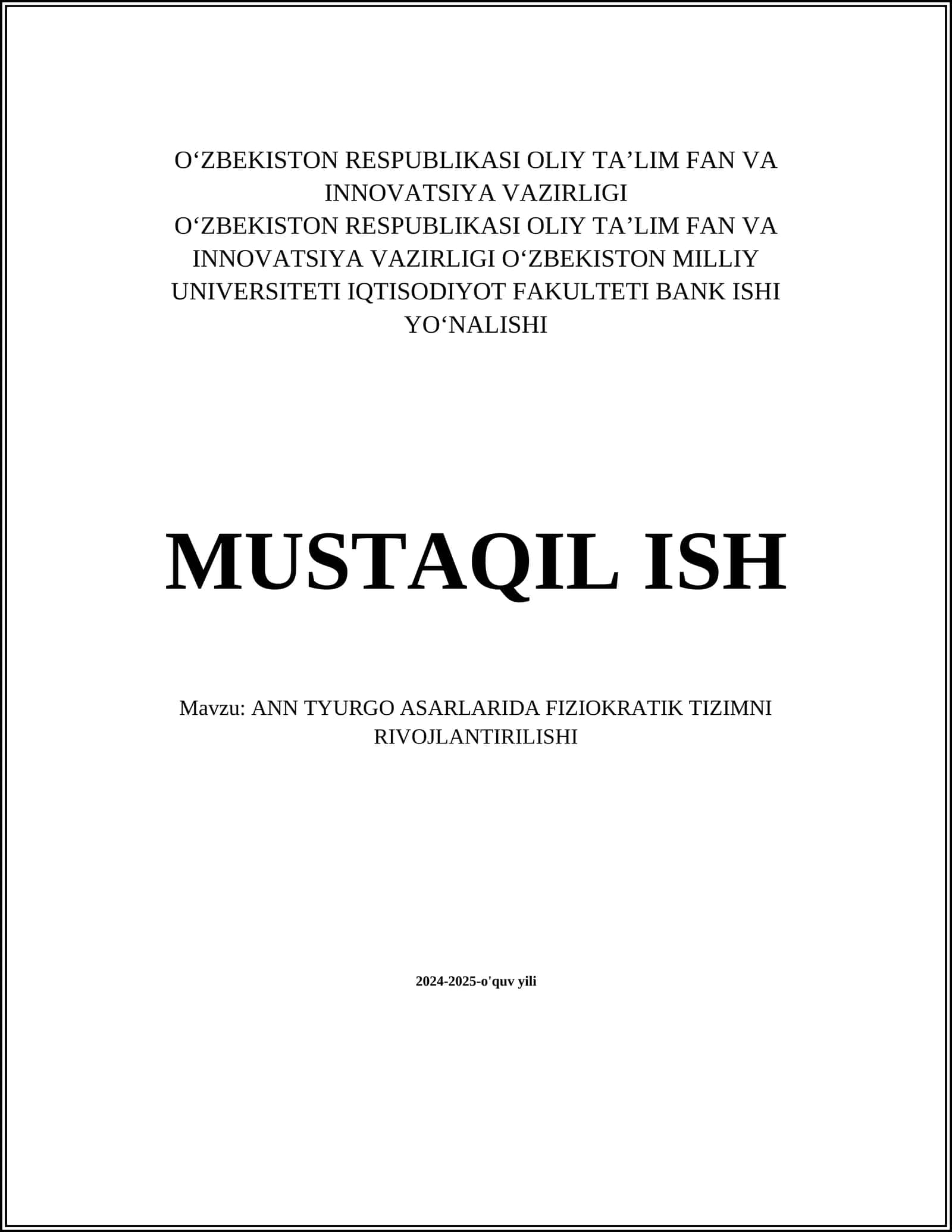 ANN TYURGO ASARLARIDA FIZIOKRATIK TIZIMNI RIVOJLANTIRILISHI 1