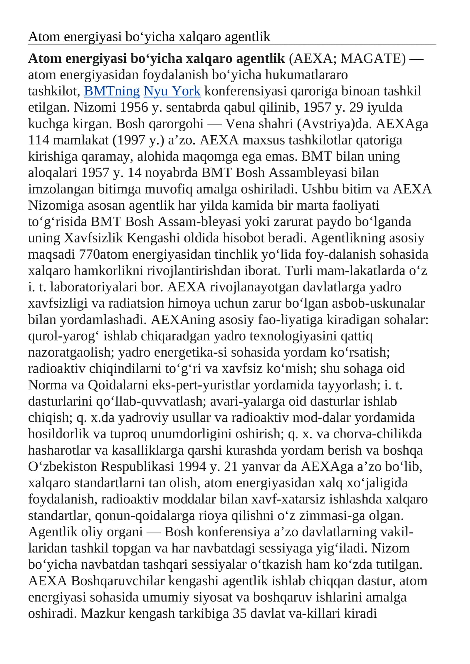 Atom energiyasi bo‘yicha xalqaro agentlik 1