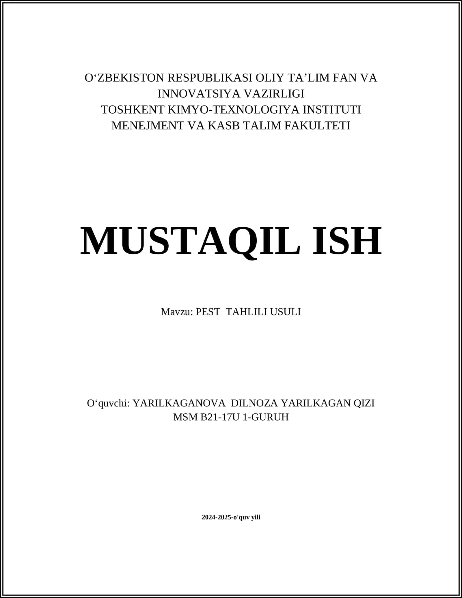 PEST TAHLILI USULI 1