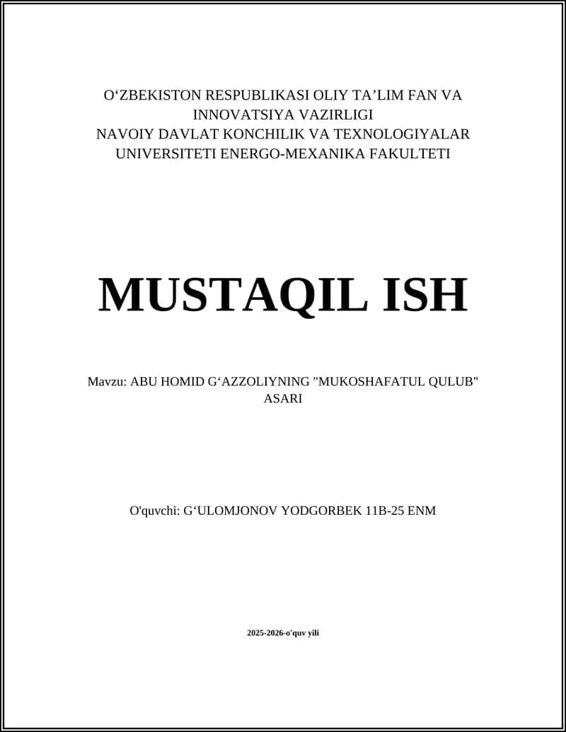 ABU HOMID GʻAZZOLIYNING "MUKOSHAFATUL QULUB" ASARI 1