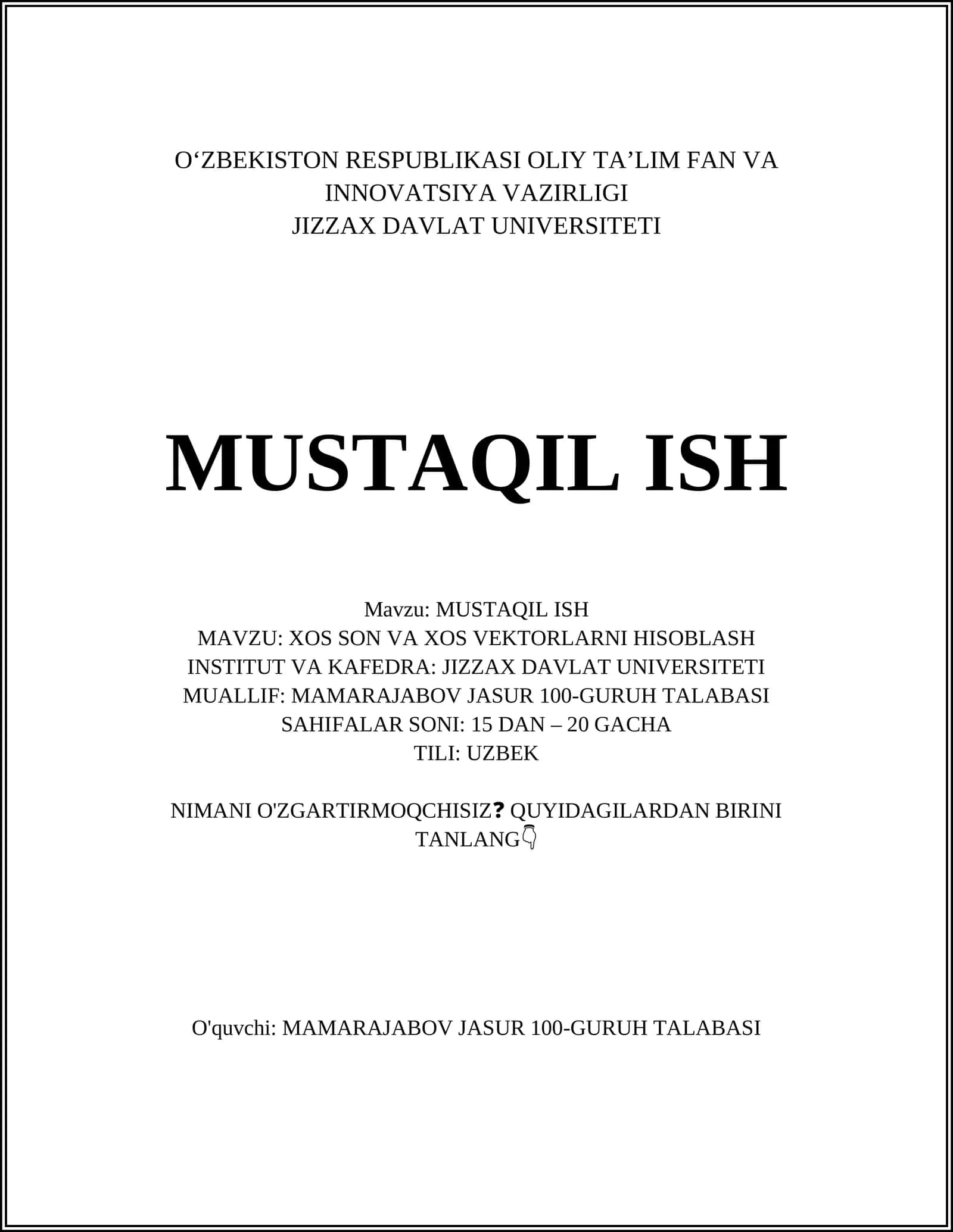 XOS SON VA XOS VEKTORLARNI HISOBLASH 1