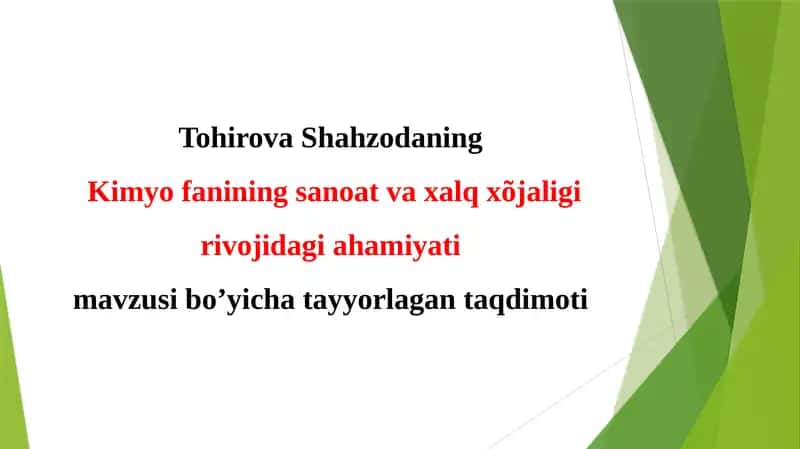 Kimyofanining sanoat va xalq xo'jaligi rivoyatiga ahamiyati 1