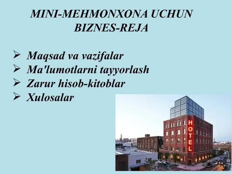 MINI-MEHMONXONA UCHUN BIZNES-REJA 1