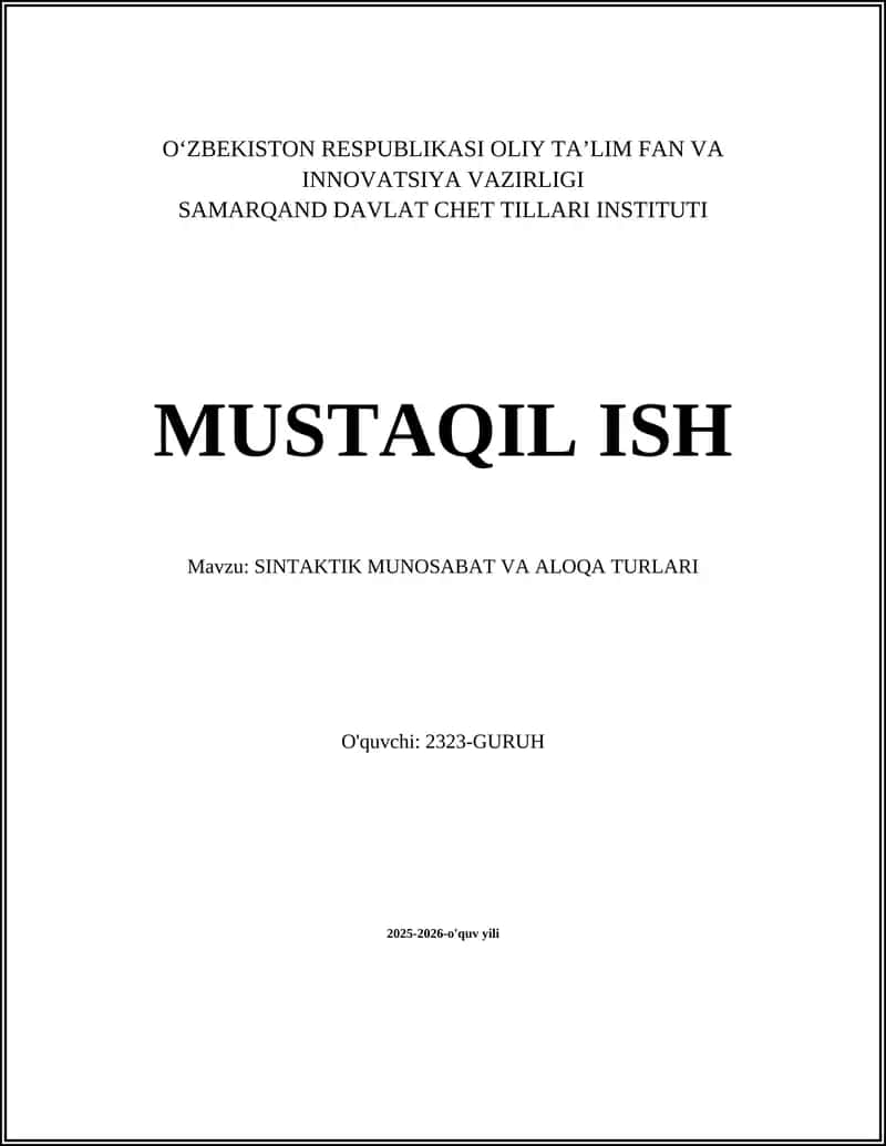 SINTAKTIK MUNOSABAT VA ALOQA TURLARI 1