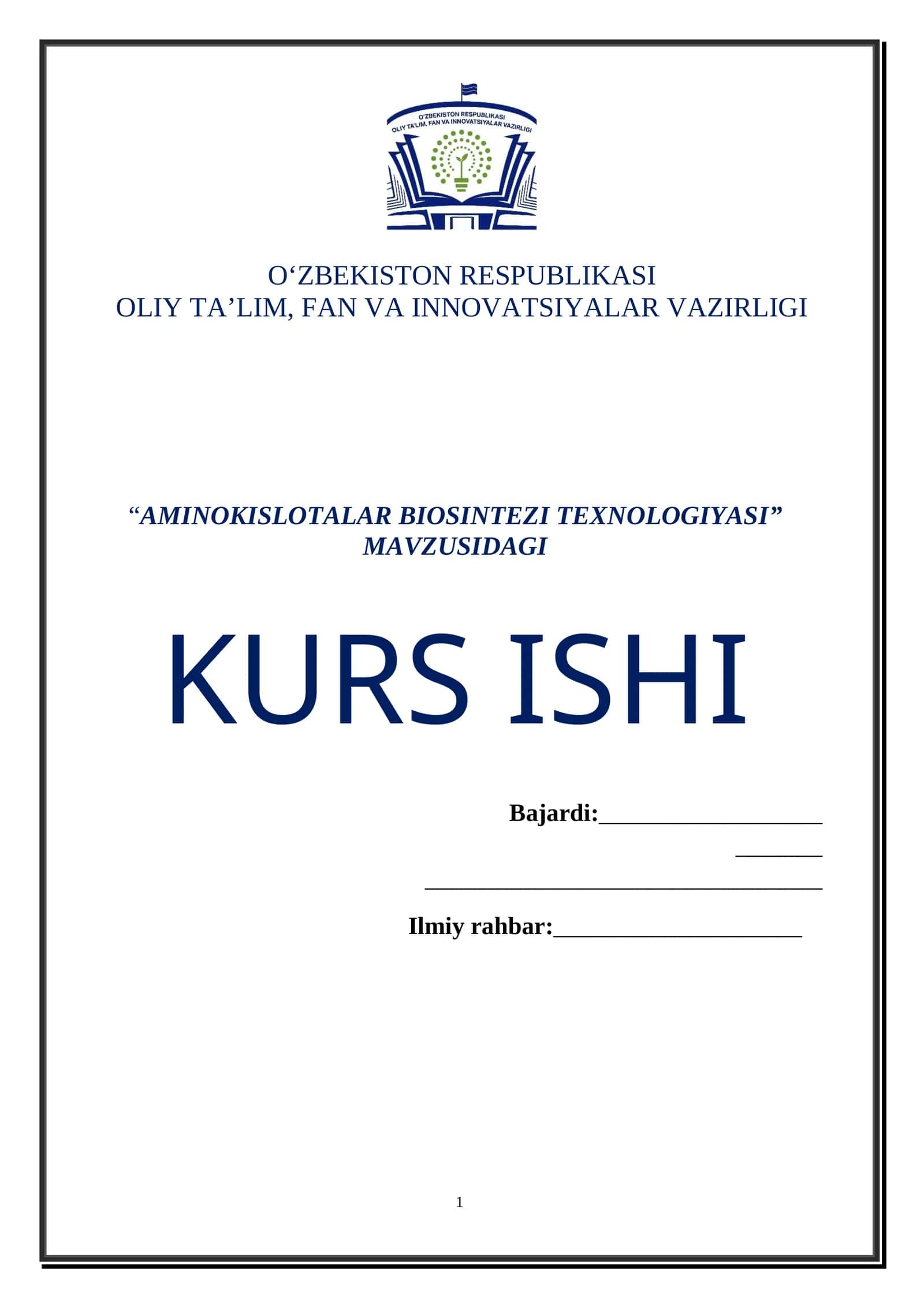 AMINOKISLOTALAR BIOSINTEZI TEXNOLOGIYASI 1