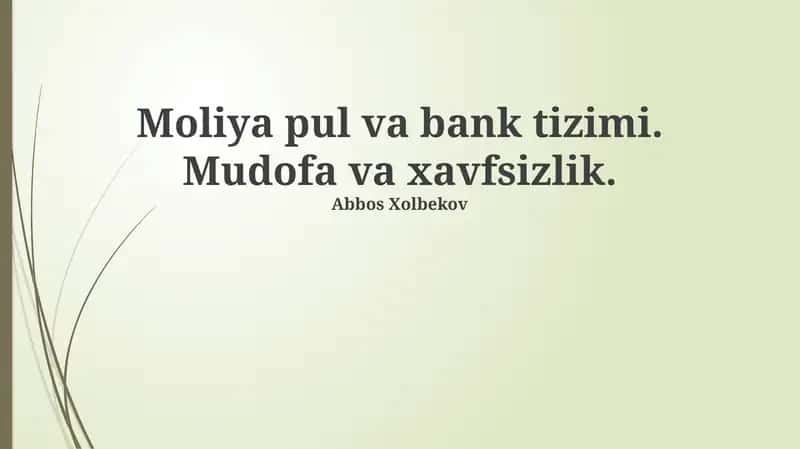 Moliya, Pul va Bank Tizimi 1