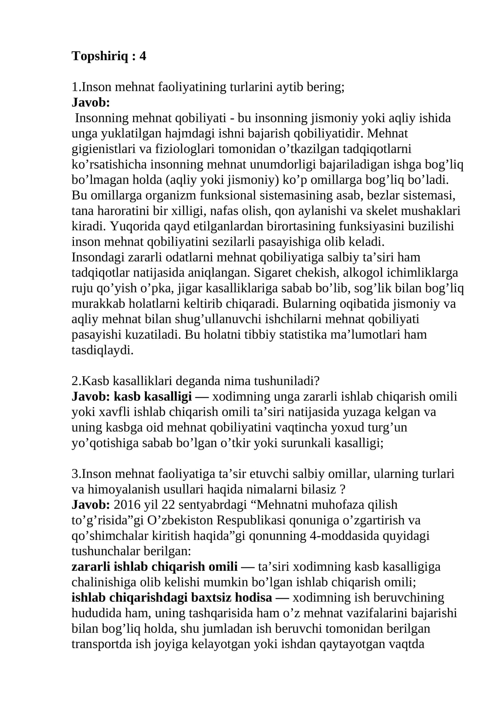 Inson mehnat faoliyatining turlarini aytib bering 1