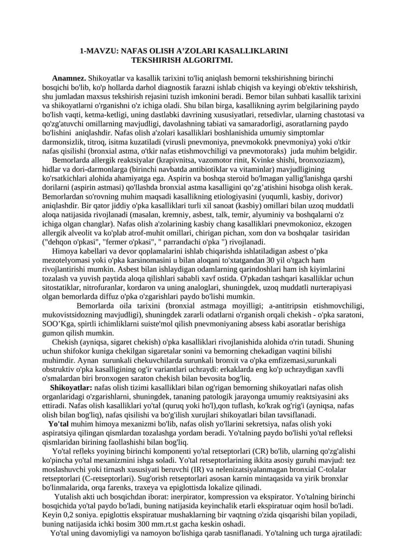 NAFAS OLISH A’ZOLARI KASALLIKLARINI 1