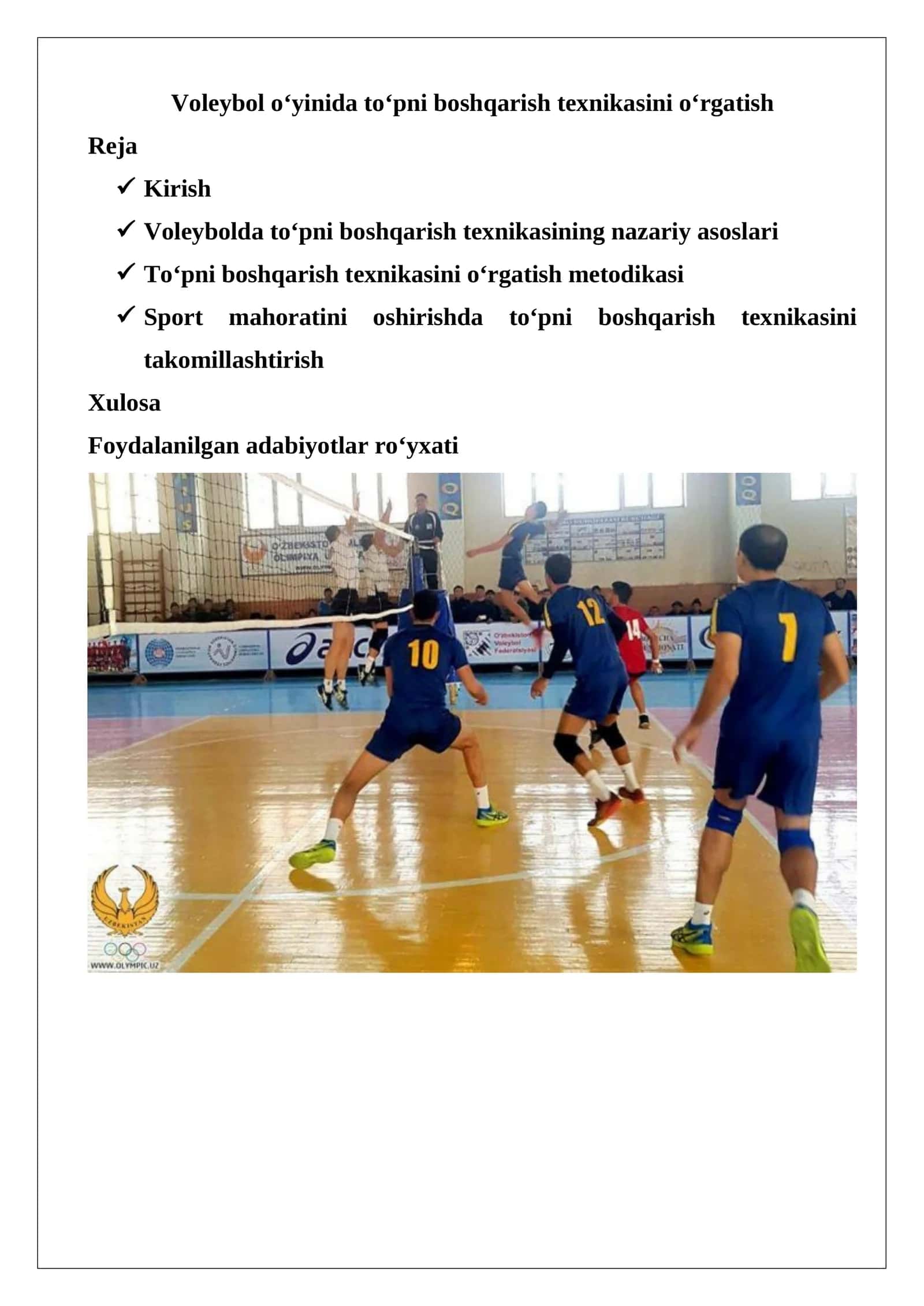 Voleybolda to‘pni boshqarish texnikasining o‘rgatilishi 1
