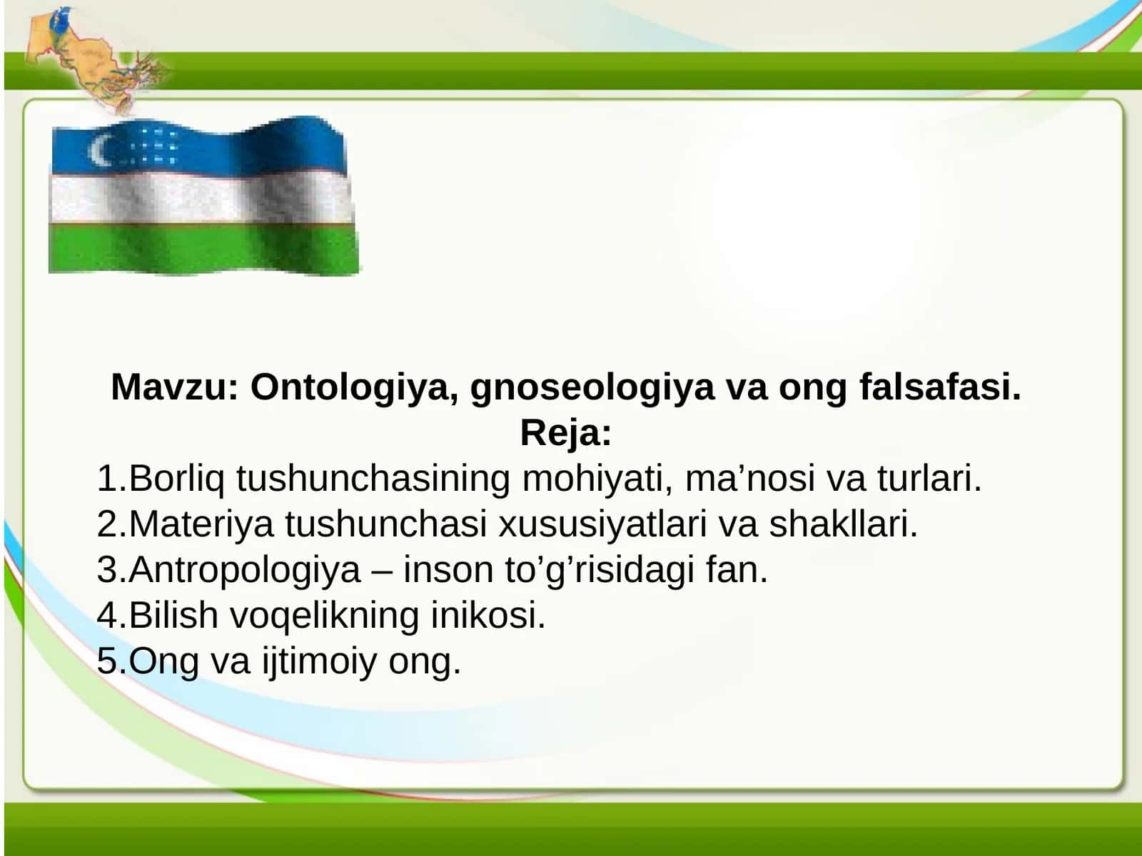 Ontologiya, gnesologiya va ong falsafasi 1
