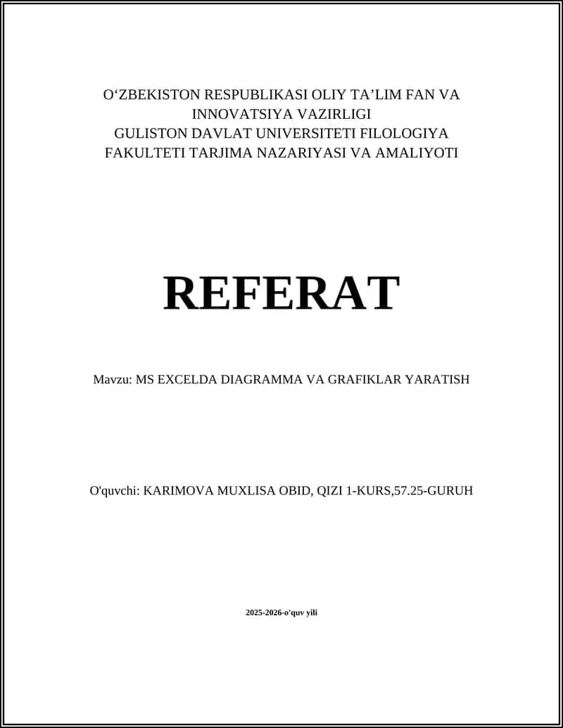 MS EXCELDA DIAGRAMMA VA GRAFIKLAR YARATISH 1