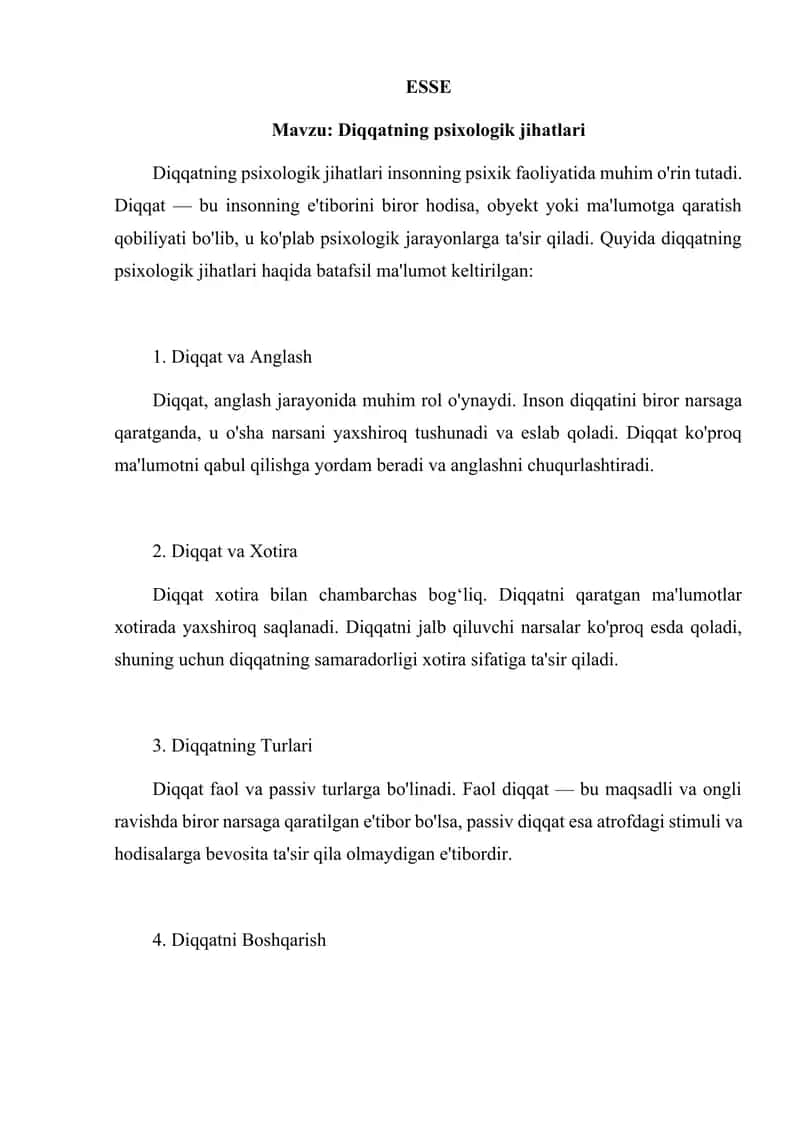 Diqqatning psixologik jihatlari 1