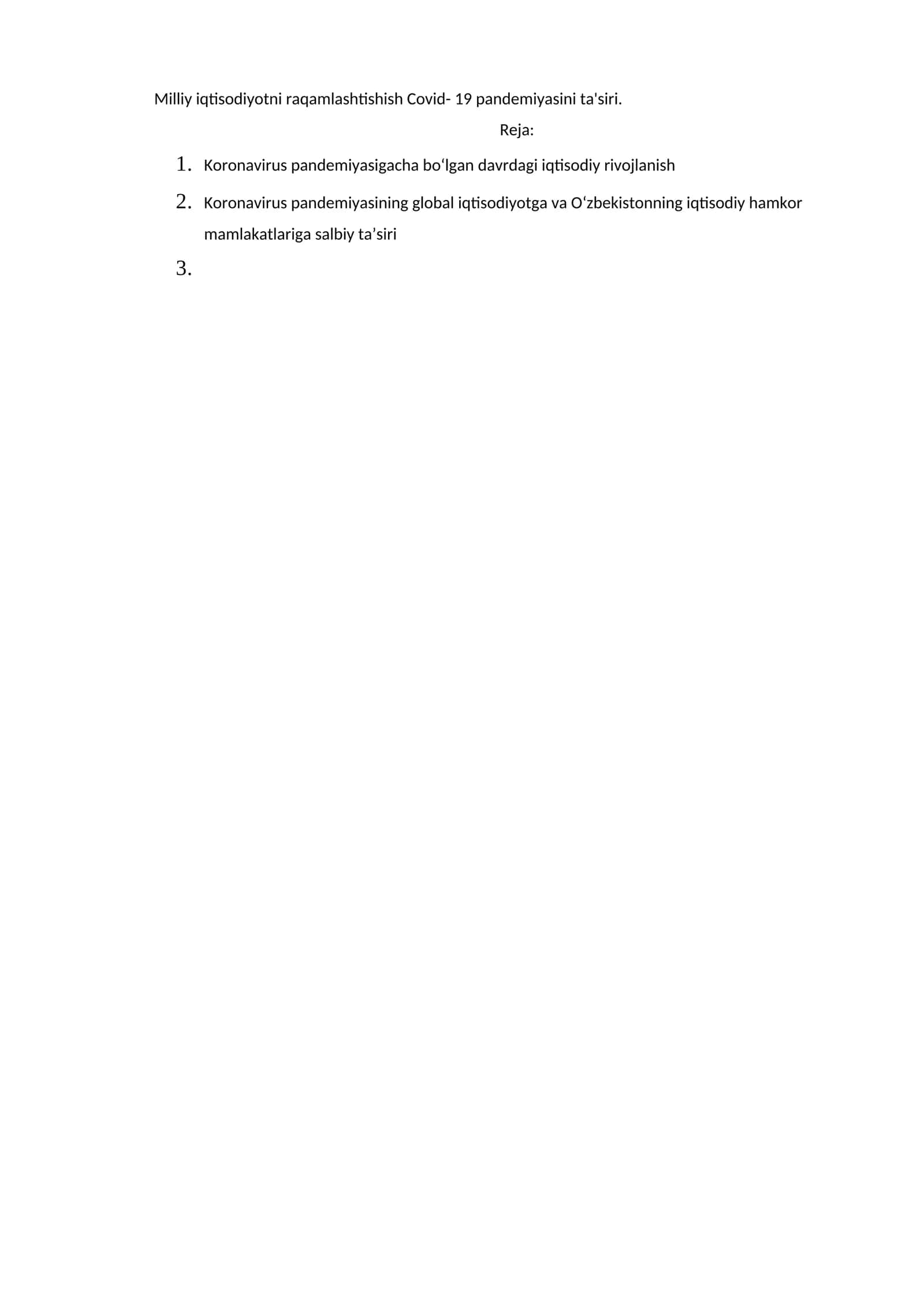 Koronavirus pandemiyasining iqtisodiy ta'siri 1