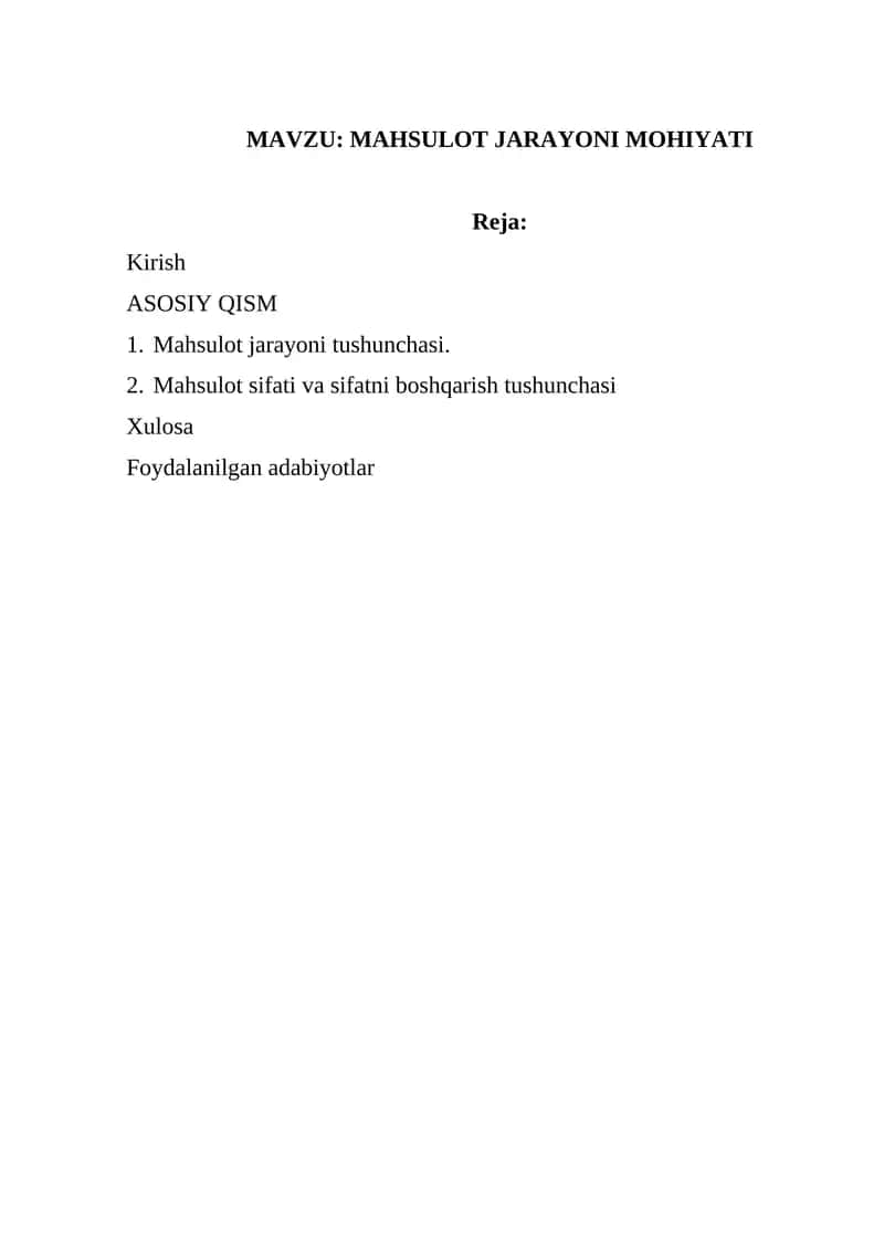MAHSULOT JARAYONI MOHIYATI 1