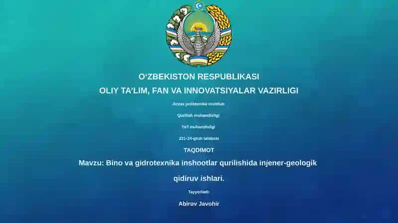 Bino va gidrotexnika inshootlar qurilishida injener-geologik qidiruv ishlari