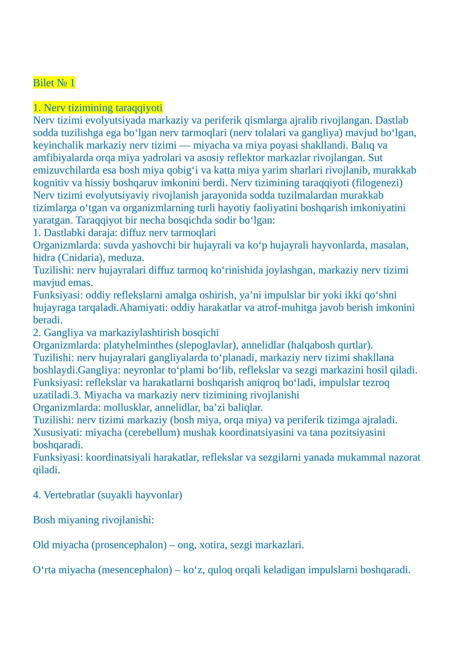 Nerv tizimining taraqqiyoti 1