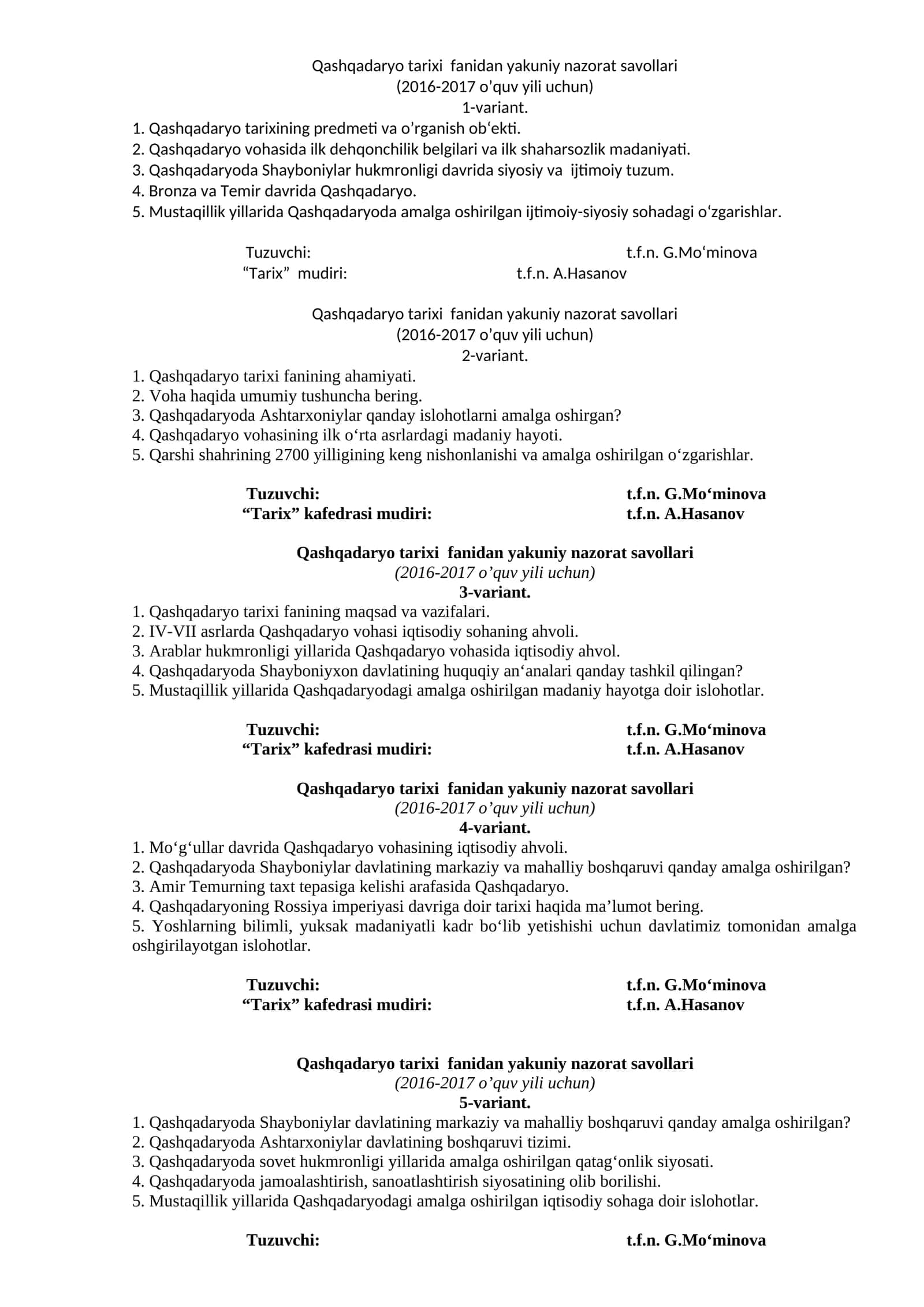 Qashqadaryo tarixi fanidan yakuniy nazorat savollari 1
