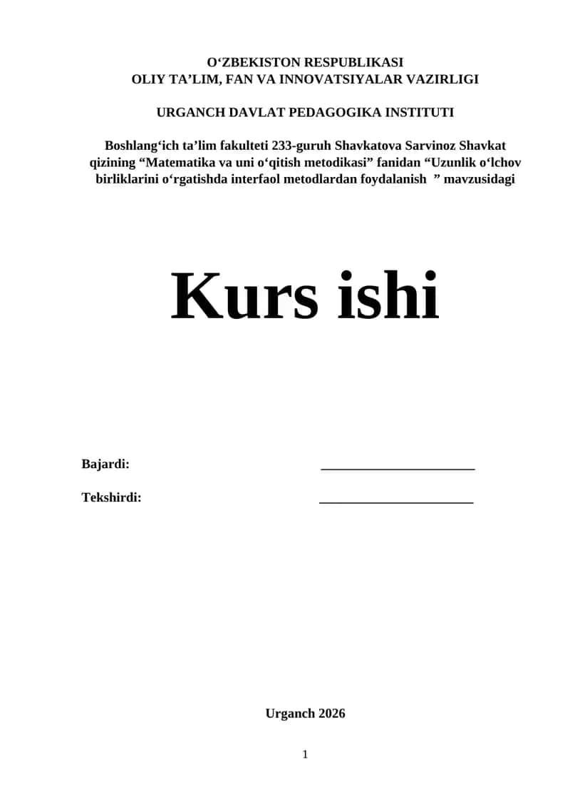 Matematika va uni o‘qitish metodikasi 1
