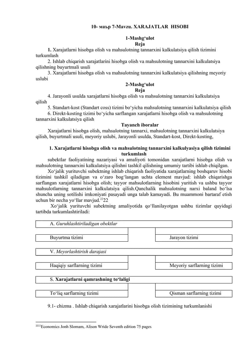 XARAJATLAR HISOBI 1