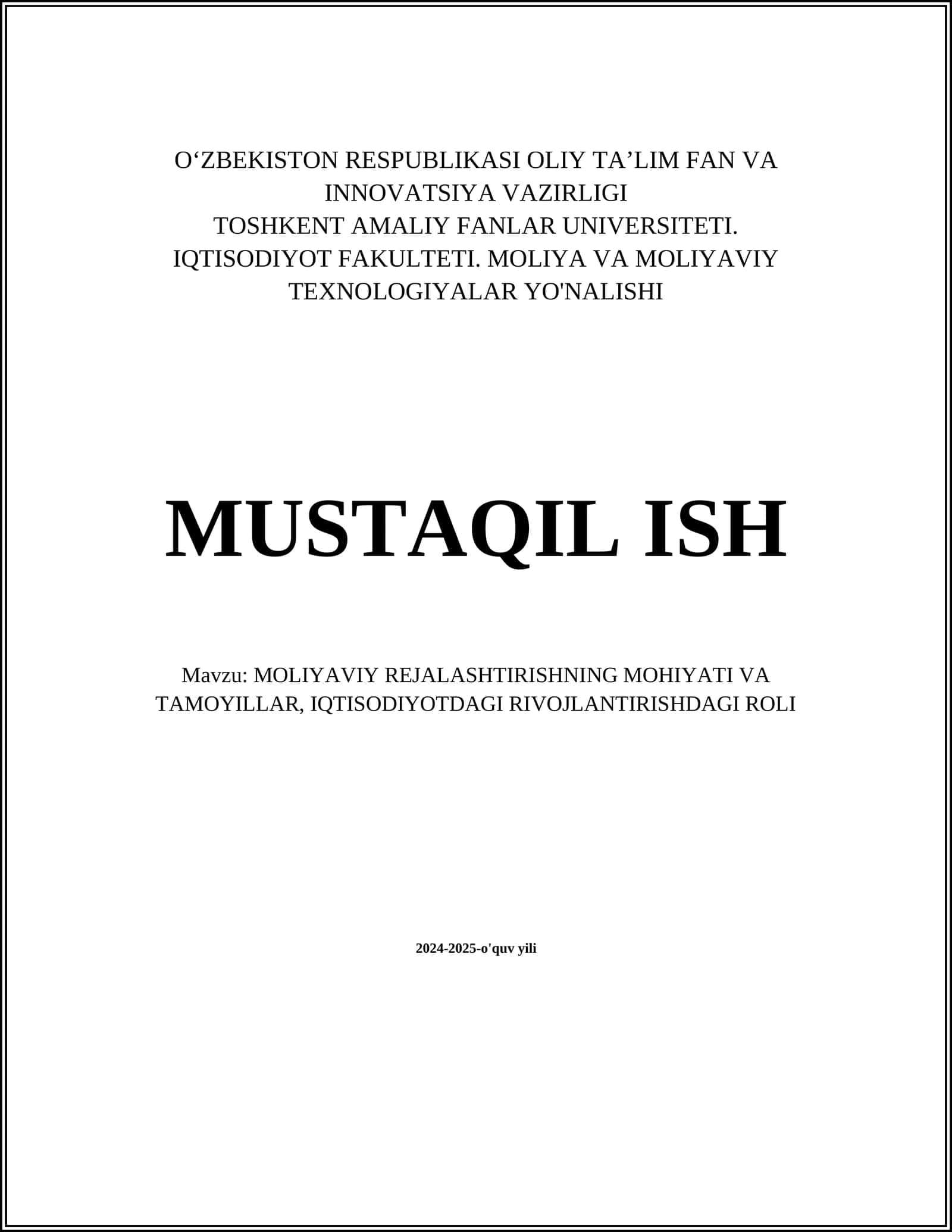 Moliyaviy Rejalashtirishning Mohiyati va Tamoyillar 1