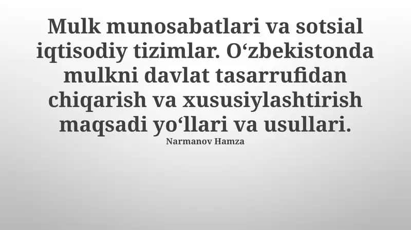 O'zbekistonda Xususiylashtirish: Maqsadlar va Vazifalar 1