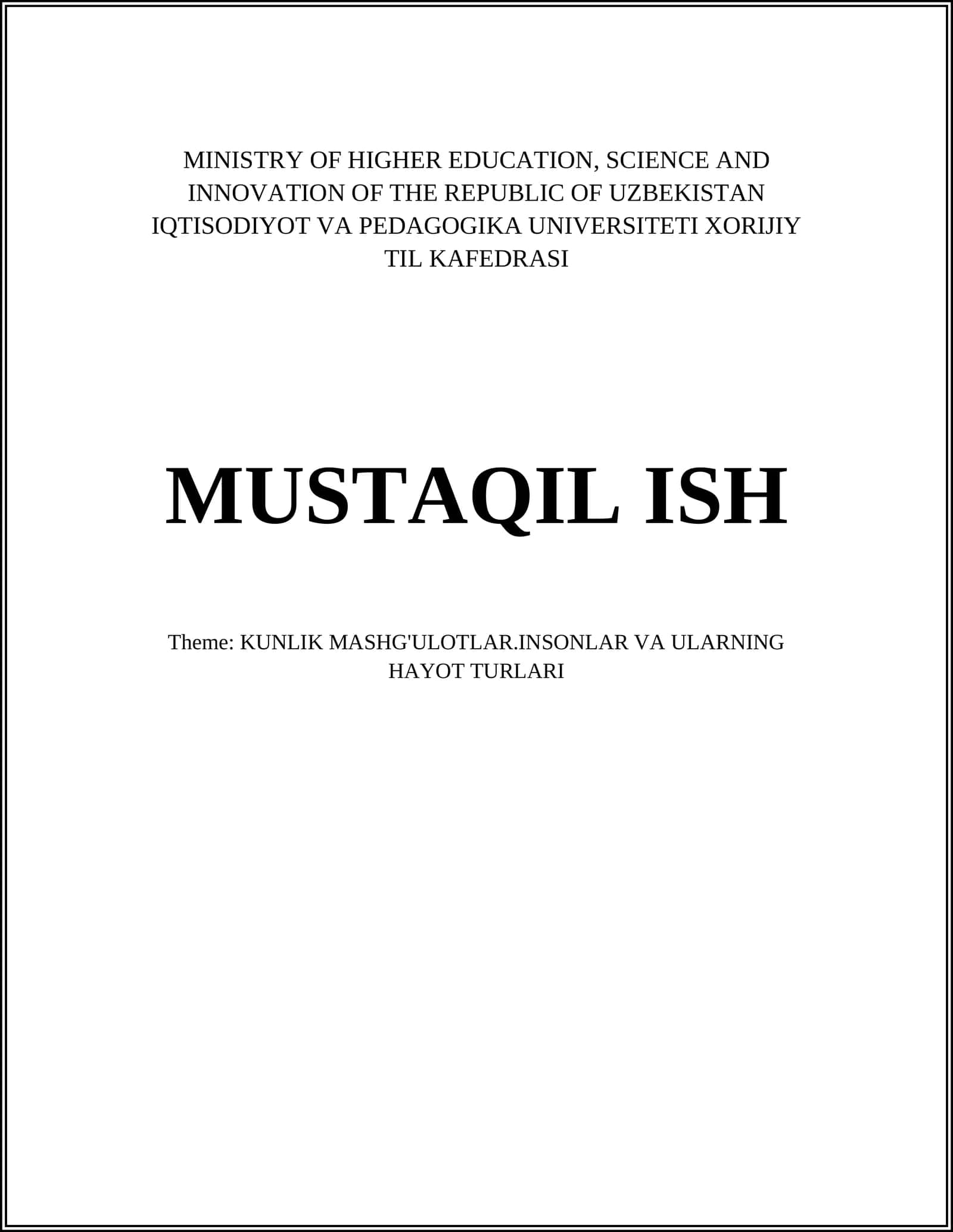 KUNLIK MASHG'ULOTLAR.INSONLAR VA ULARNING HAYOT TURLARI 1