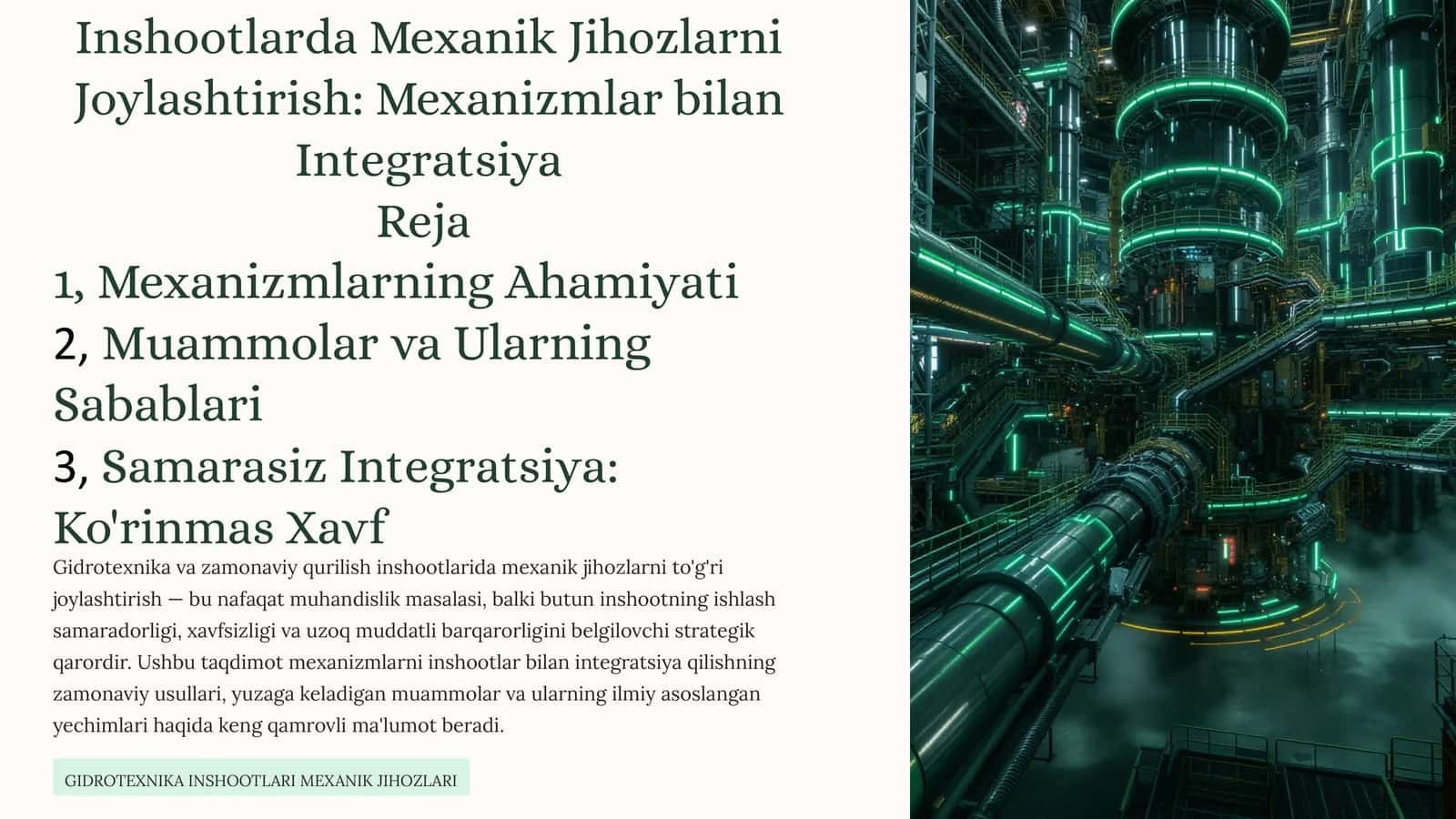 Inshootlarda Mexanik Jihozlarni Joylashtirish: MexanizmlarbilanIntegratsiya 1