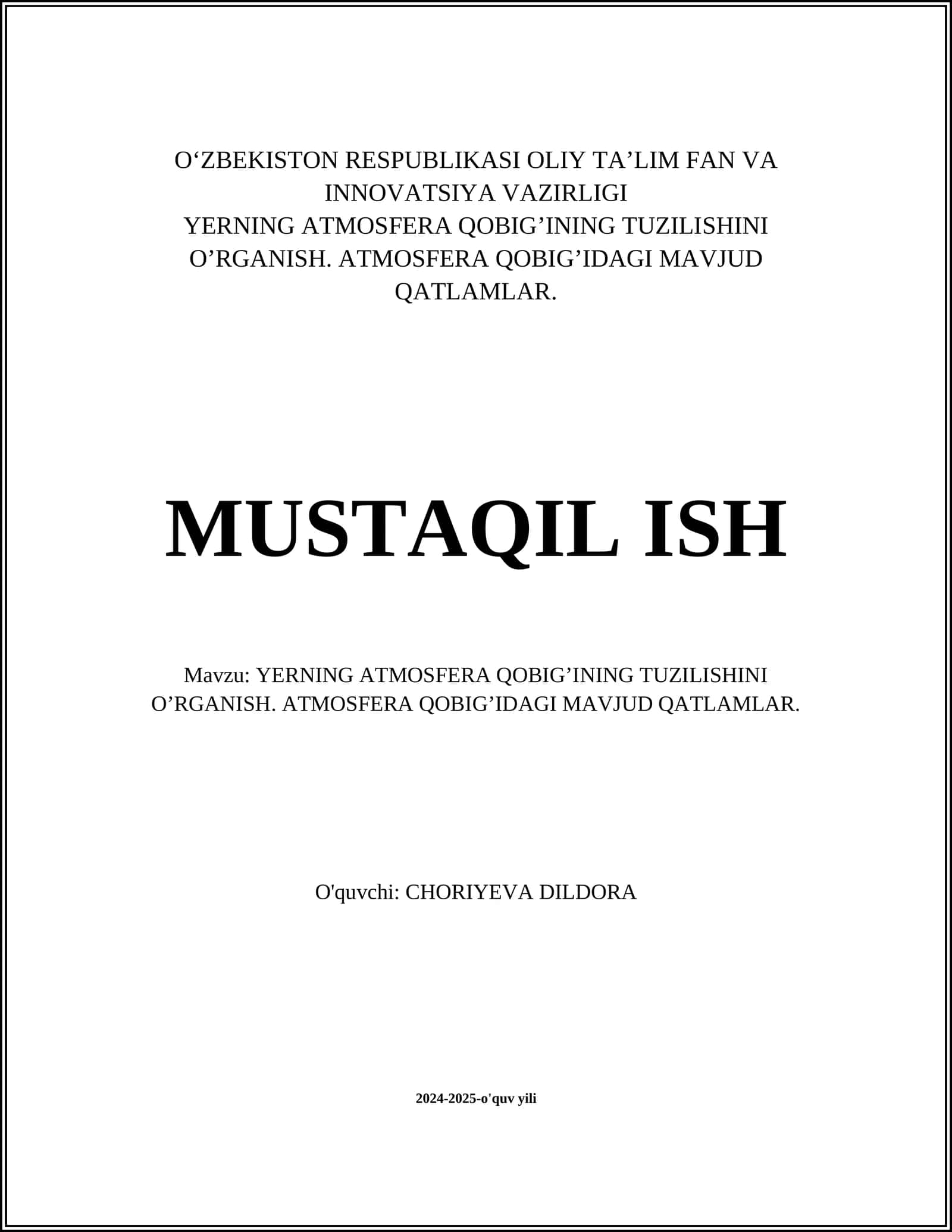 Yerning atmosfera qobig'ining tuzilishini o'rganish 1