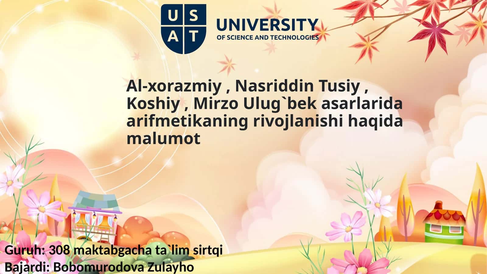Al-xorazmiy, Nasriddin Tusiy, Koshiy, Mirzo Ulug`bek asarlarida 1