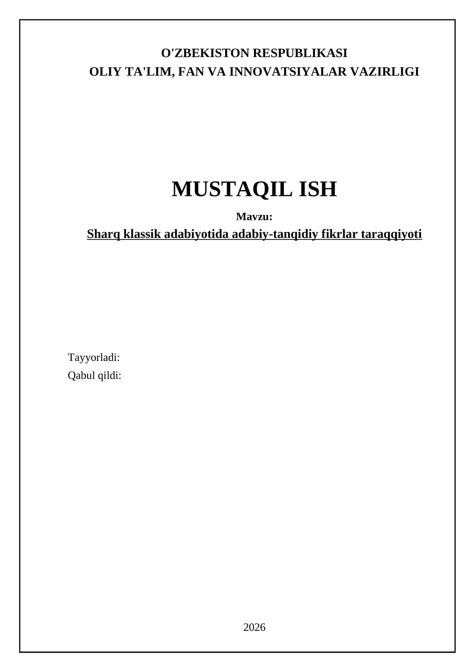 Sharq klassik adabiyotida adabiy-tanqidiy fikrlar taraqqiyoti 1