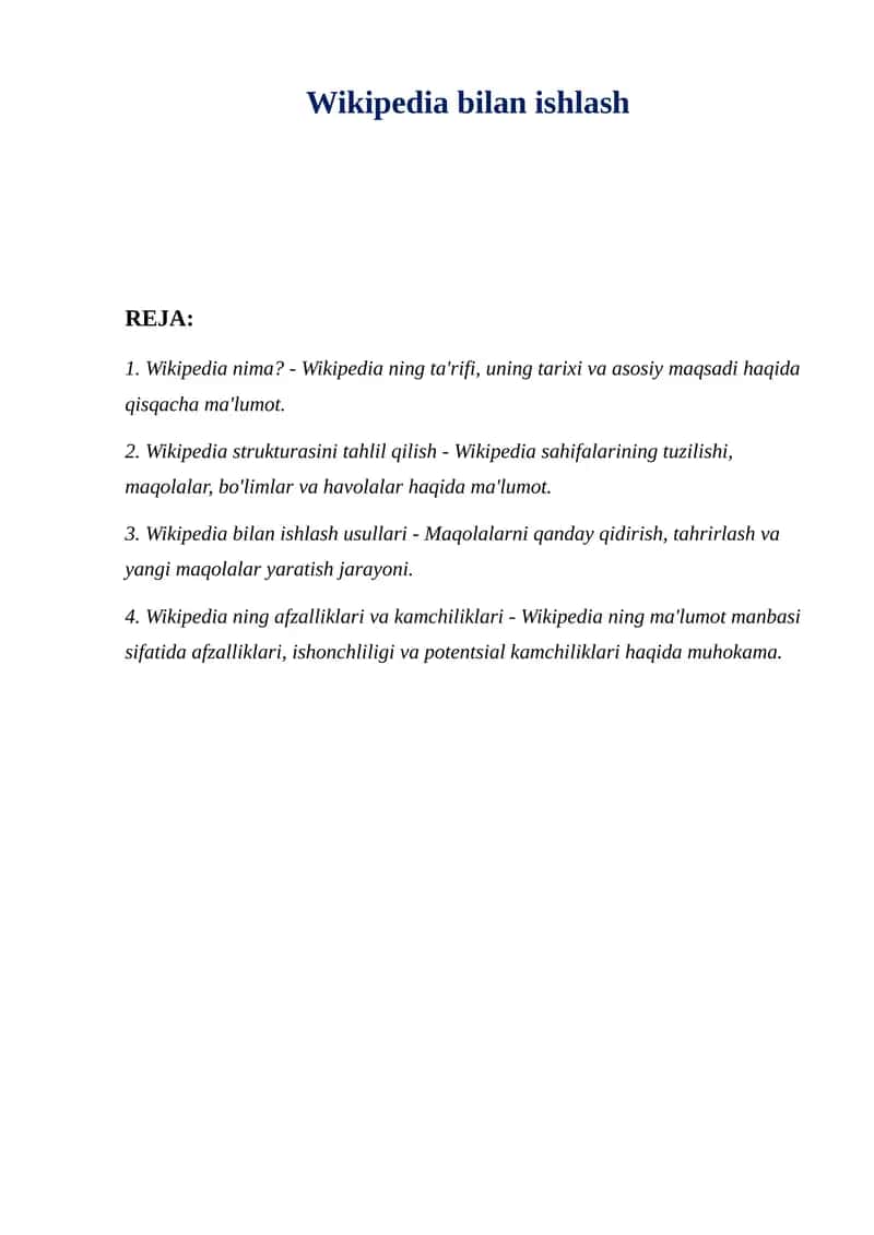 Wikipedia bilan ishlash 1